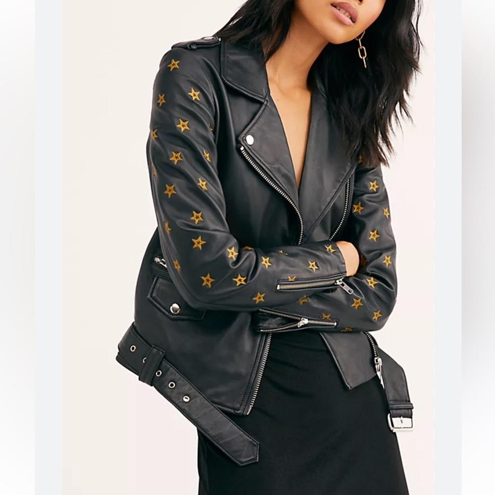 PRE FALL SALE Scotch Soda Maison Scotch Gold Star Embroidery Leather Jacket M